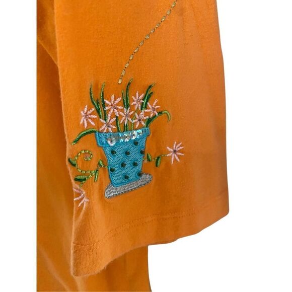 Quacker factory women’s embroidered gardening, orange T-shirt size large - Picture 3 of 5